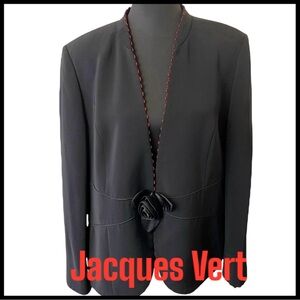 Jacques Vert Black Red Trim Flower Embellishment Closure Blazer Jacket (18)